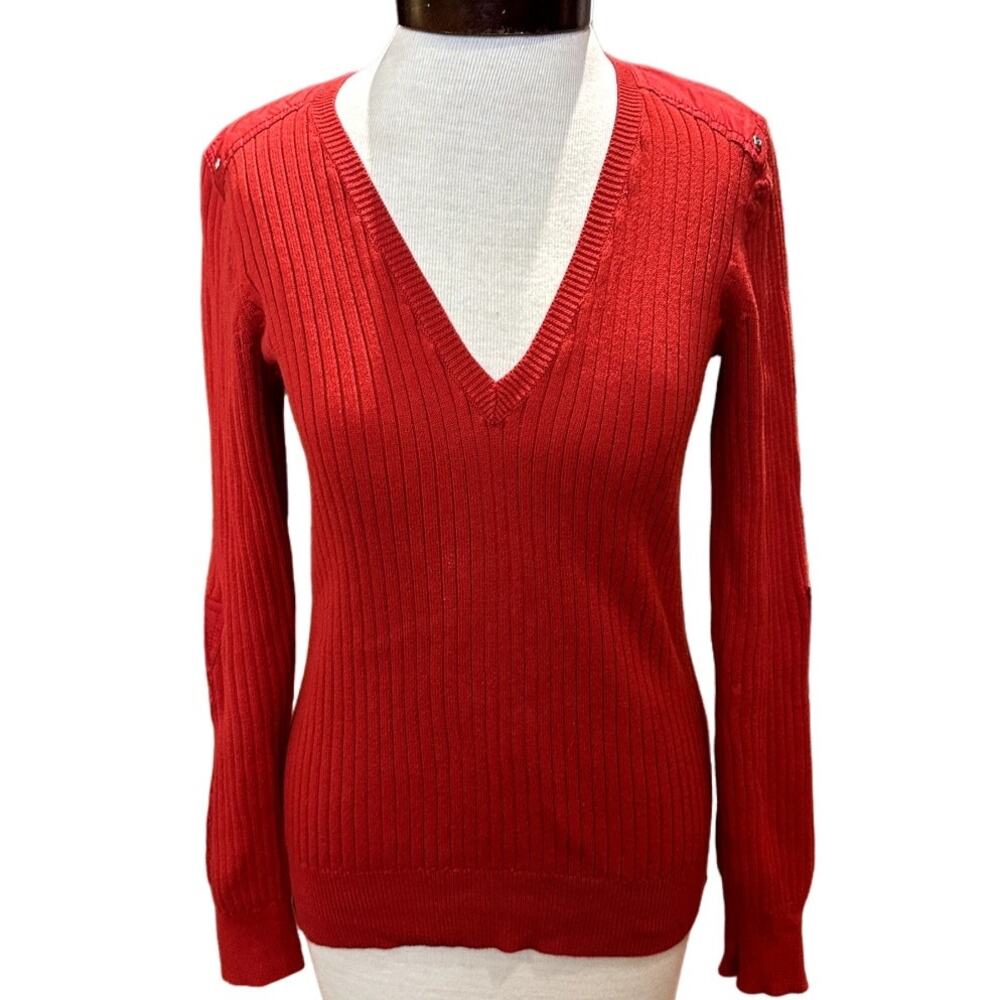 Lauren Active by Ralph Lauren Women's Red Knit Pullover, Rib Detail, Sz XS, EUC